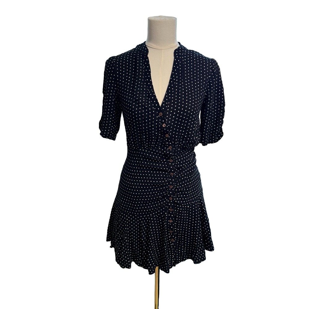 Free People Pippa Short Sleeve Dress Polka Dot in Black Size S Twee Romantic - Picture 7 of 7